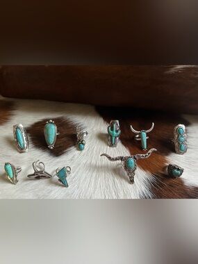 Turquoise Southwestern Statement Rings Set faux